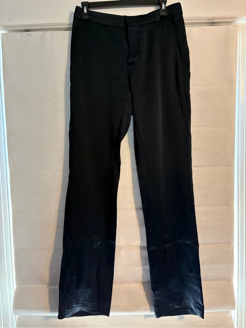 Navy satin Trousers with split hem